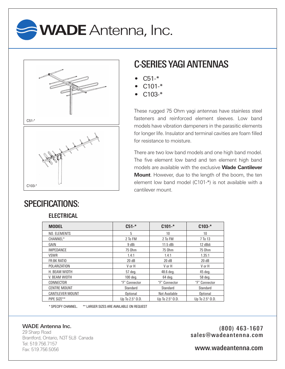 Wade Antenna C-Series User Manual | 2 pages