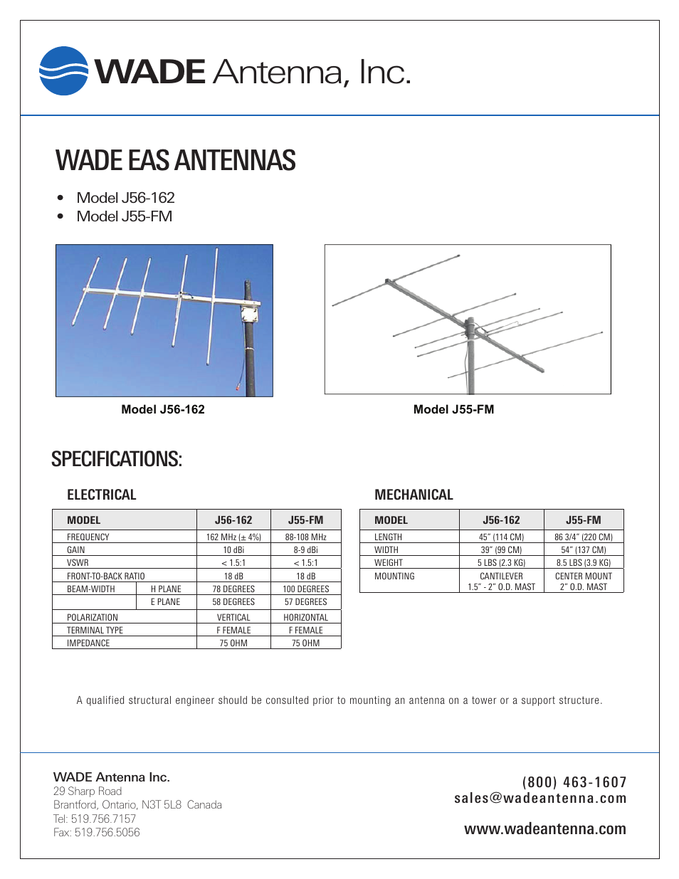 Wade Antenna J55-FM User Manual | 1 page