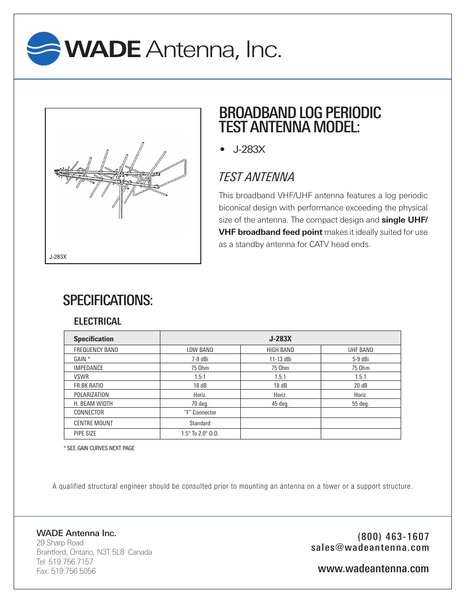 Wade Antenna J-283X User Manual | 2 pages