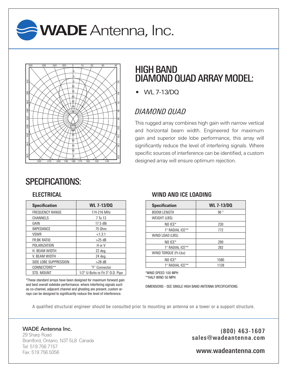 Wade Antenna WL7-13_DQ User Manual | 1 page