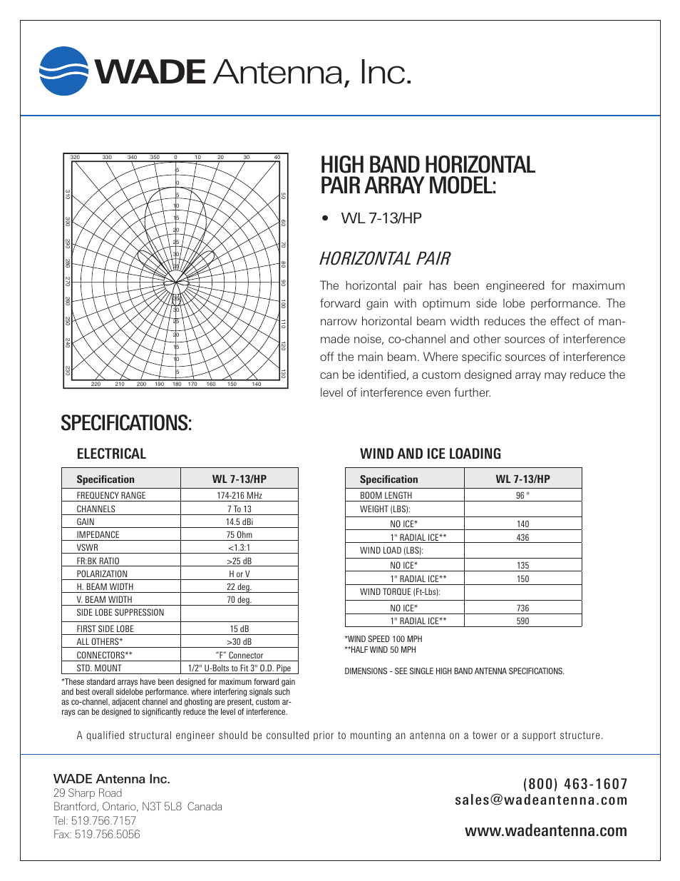 Wade Antenna WL7-13_HP User Manual | 1 page