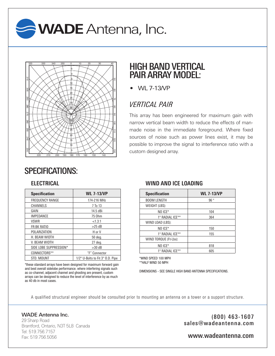 Wade Antenna WL7-13_VP User Manual | 1 page