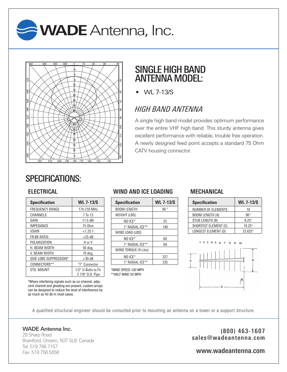 Wade Antenna WL7-13_S User Manual | 1 page