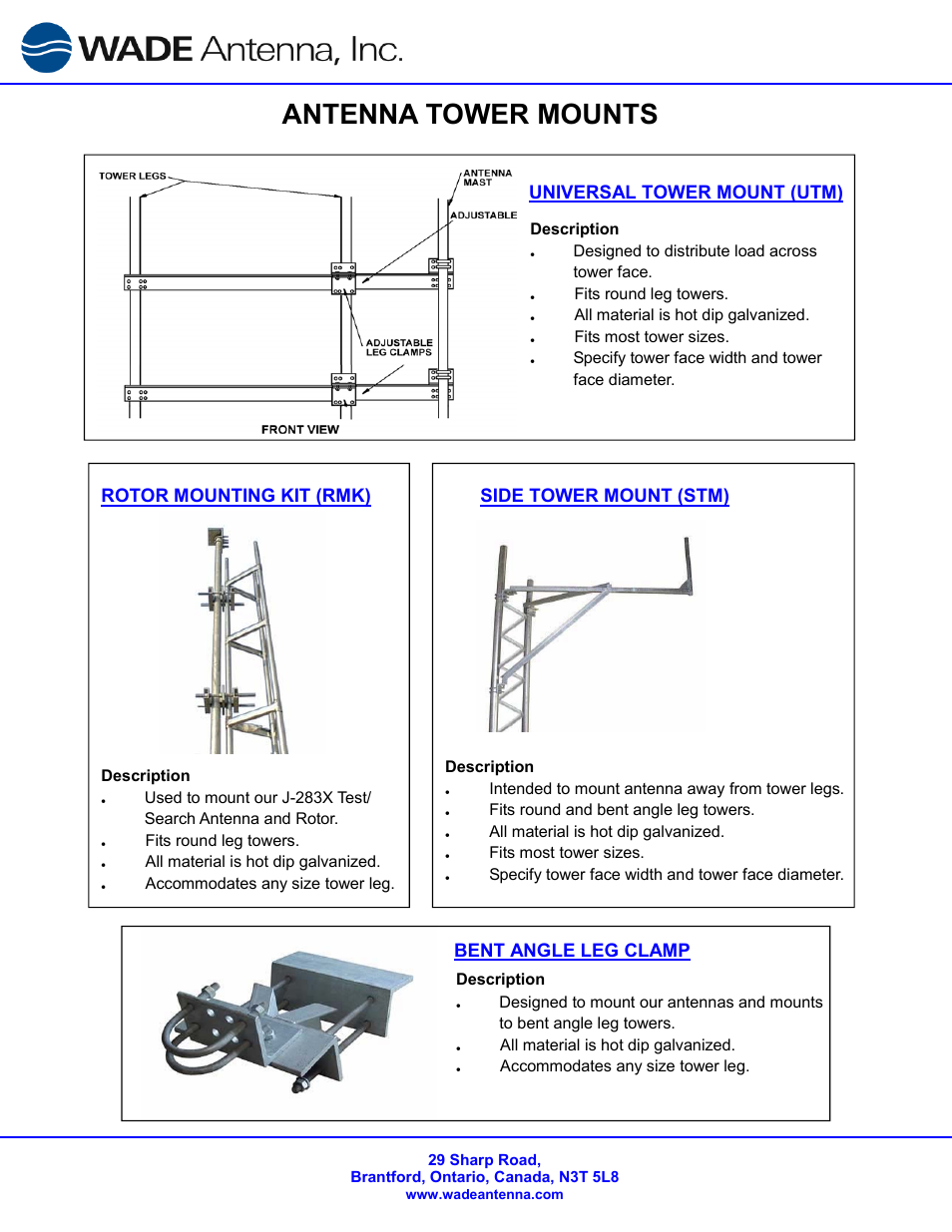 Wade Antenna ROTOR MOUNTING KIT User Manual | 1 page