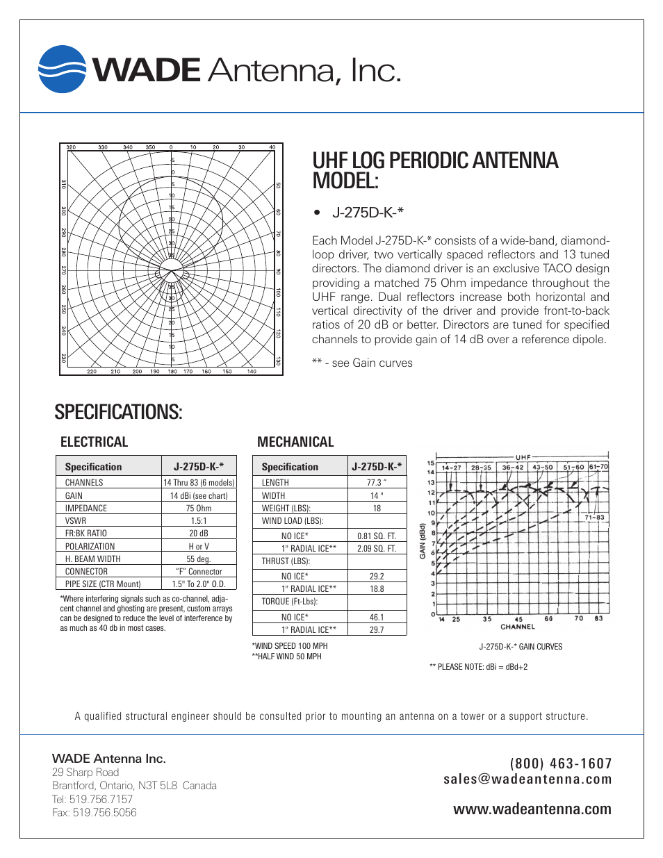 Wade Antenna J-275D-K-x User Manual | 1 page
