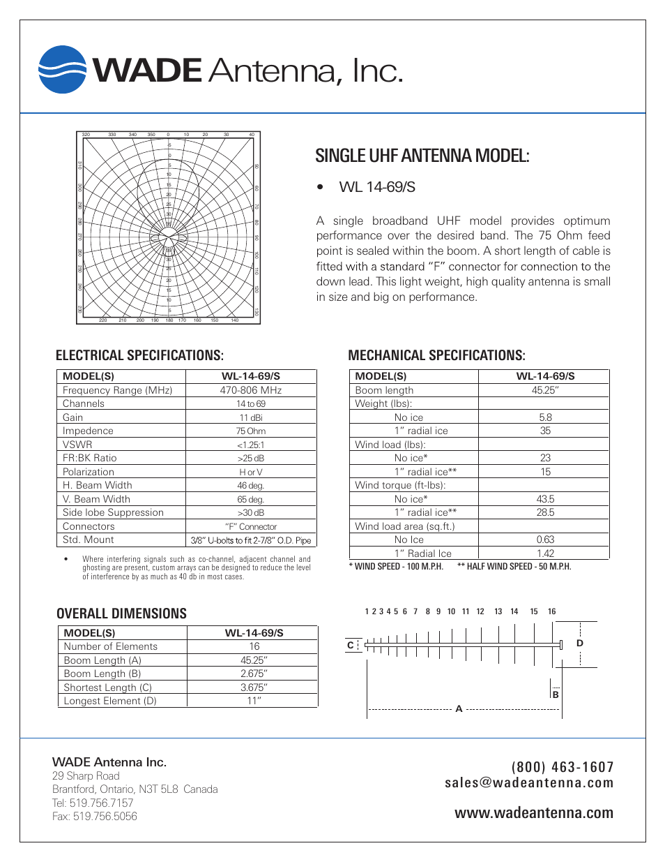 Wade Antenna WL14-69_S User Manual | 1 page