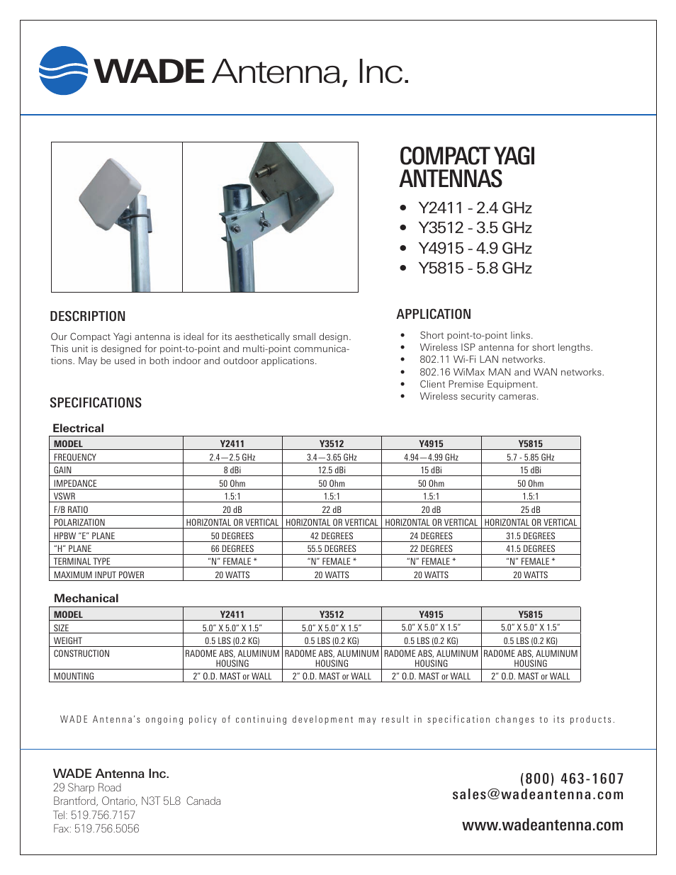 Wade Antenna Y5815-5.8GHz User Manual | 1 page