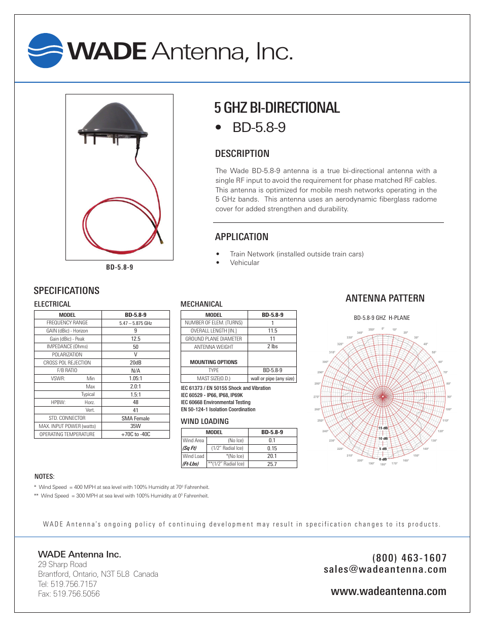 Wade Antenna BD-5.8-9 User Manual | 1 page