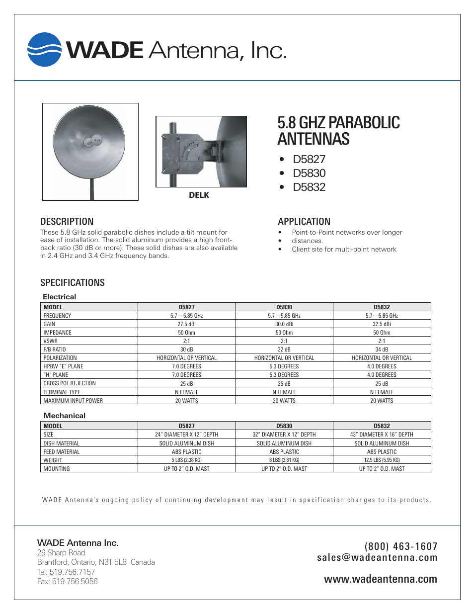 Wade Antenna D5832 User Manual | 1 page