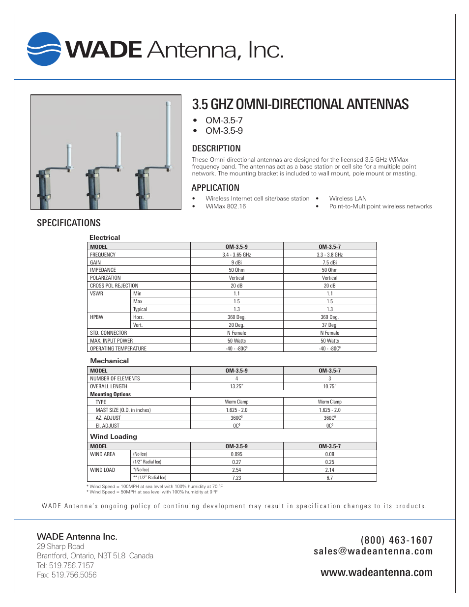 Wade Antenna OM-3.5-9 User Manual | 1 page