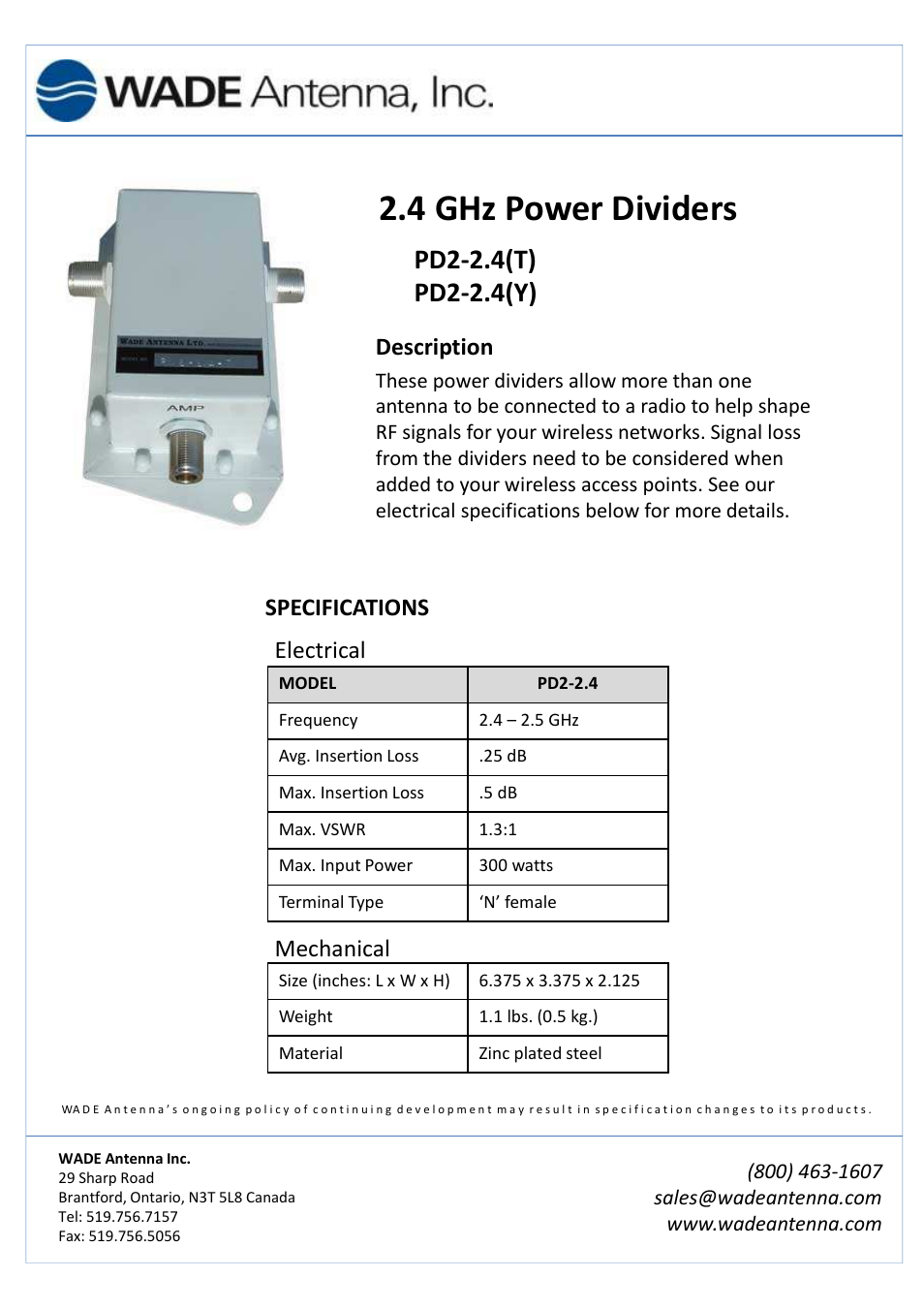 Wade Antenna PD2-2.4(Y) User Manual | 1 page