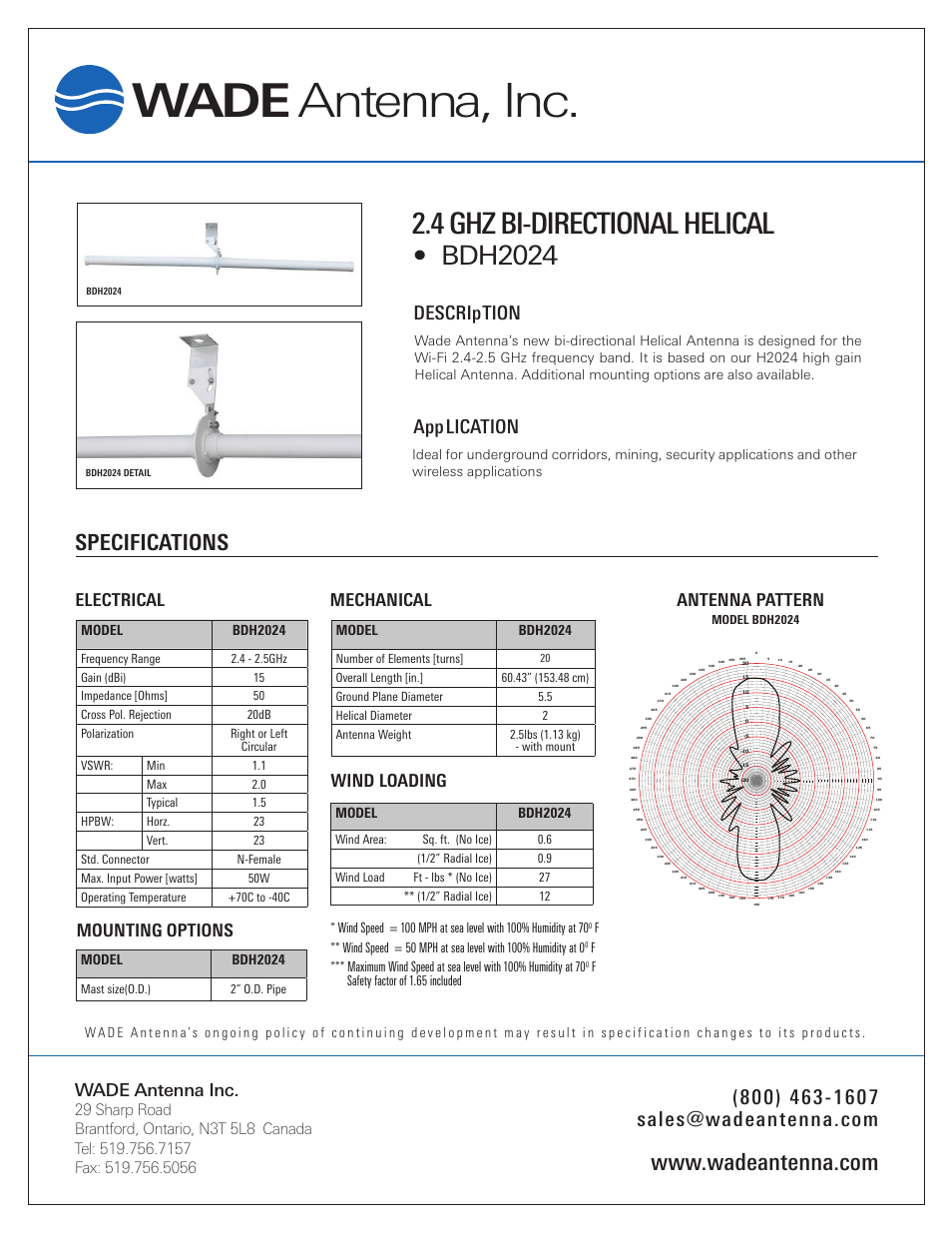 Wade Antenna BDH2024 User Manual | 1 page