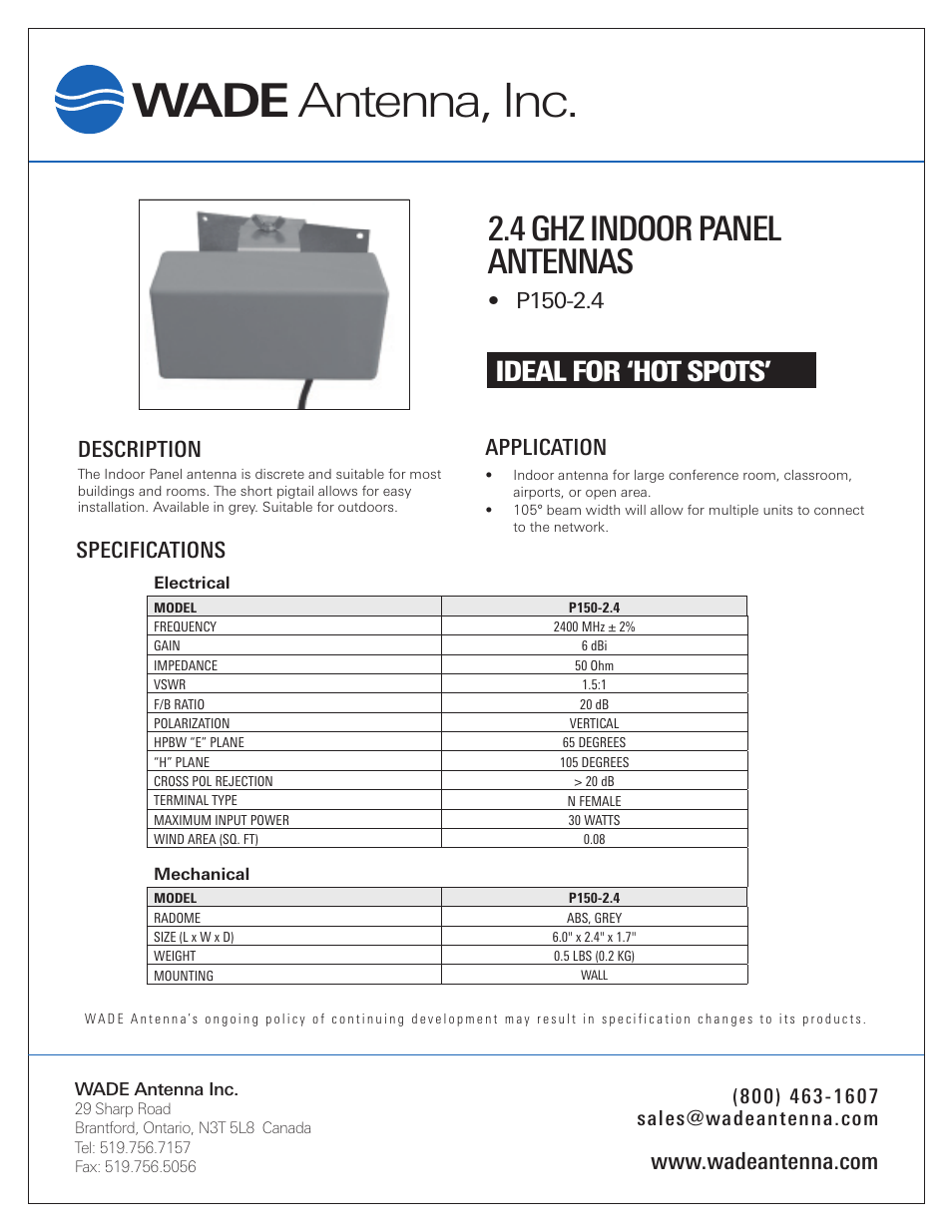 Wade Antenna P150-2.4 User Manual | 1 page