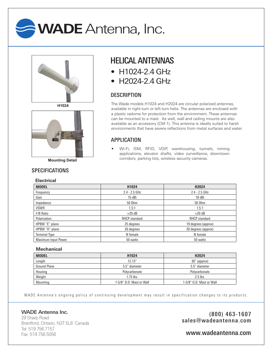 Wade Antenna H2024-2.4 GHz User Manual | 1 page