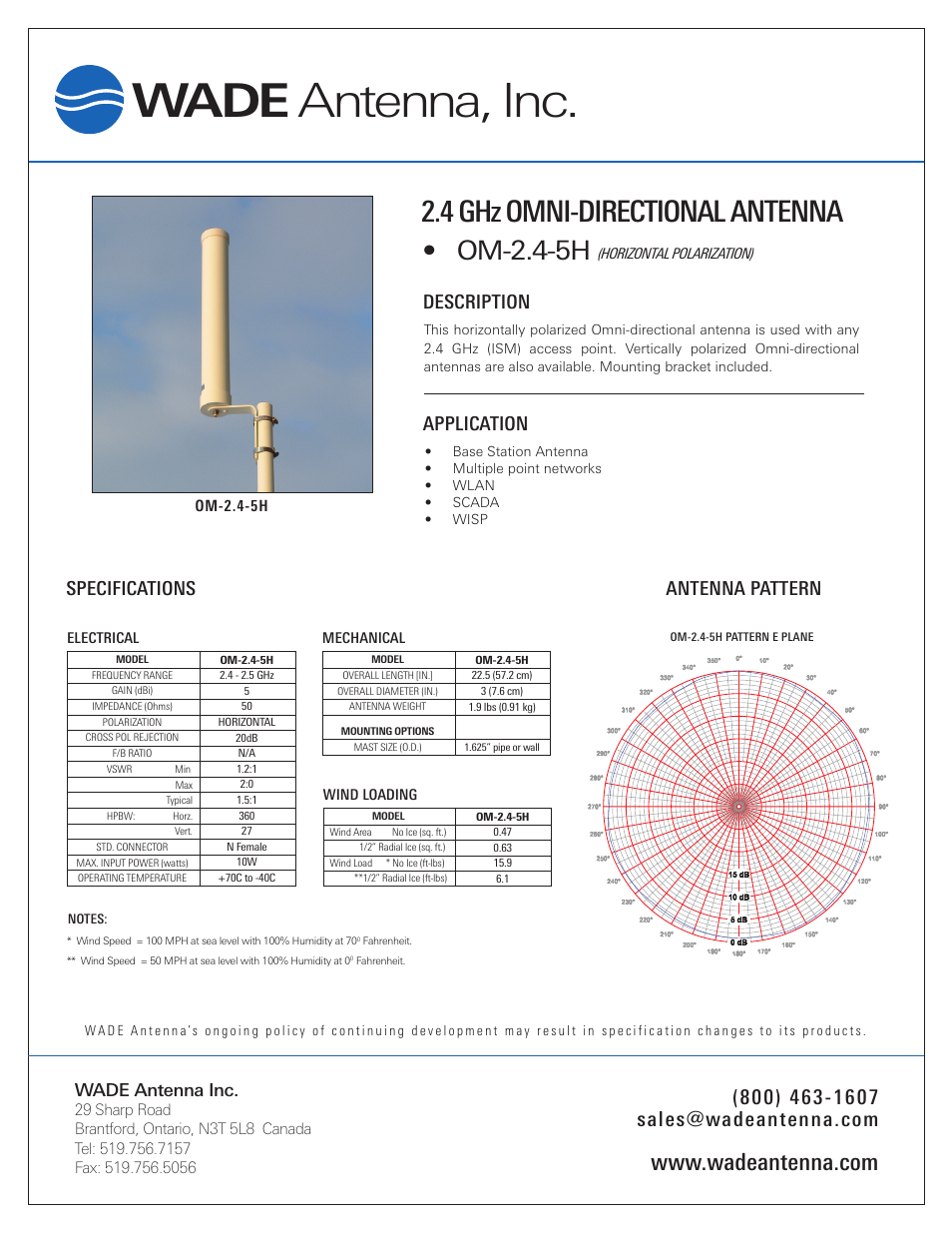 Wade Antenna OM-2.4-5H User Manual | 1 page