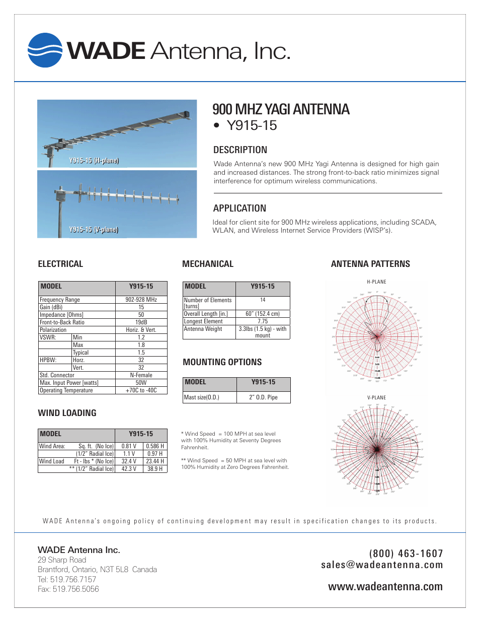 Wade Antenna Y915-15 User Manual | 1 page