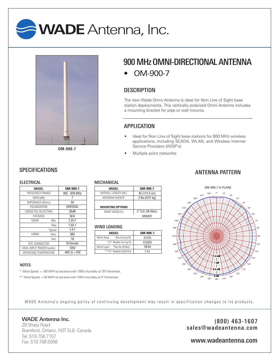 Wade Antenna OM-900-7 User Manual | 1 page