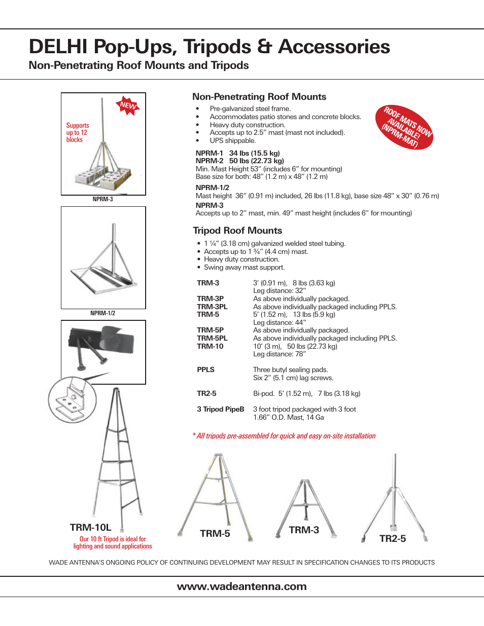 Wade Antenna Tripods & NPRMS User Manual | 2 pages