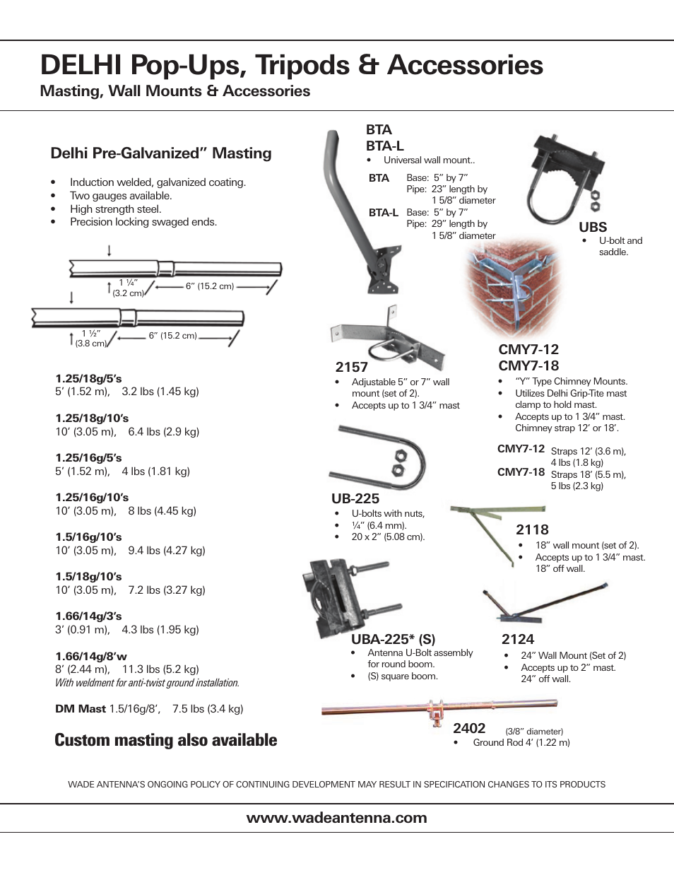 Wade Antenna Mounts & Masting User Manual | 2 pages