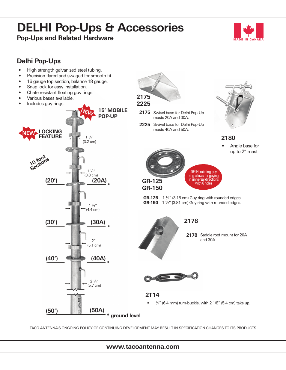 Wade Antenna Pop-Ups Masts User Manual | 2 pages