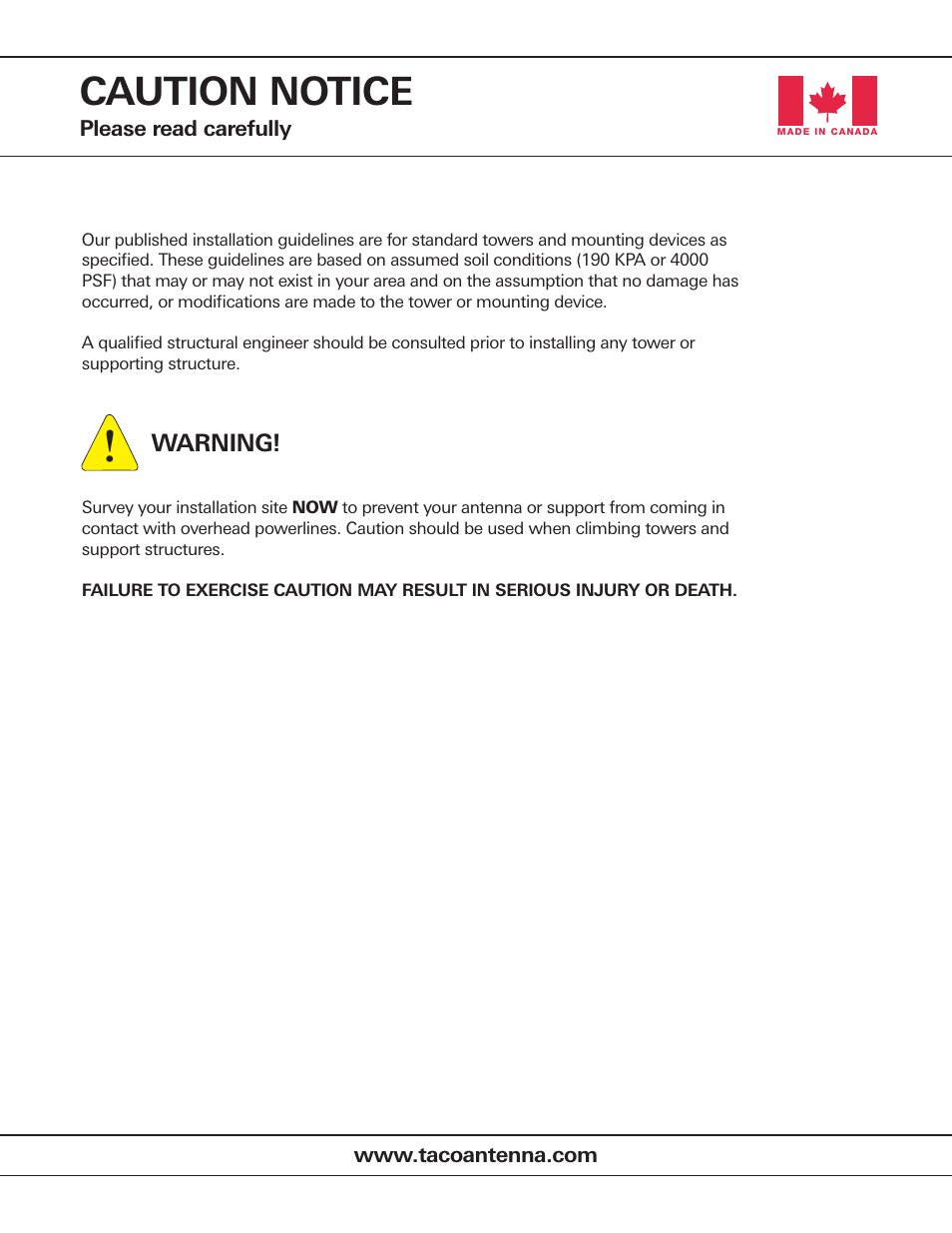 Caution notice | Wade Antenna Pop-Ups Masts User Manual | Page 2 / 2