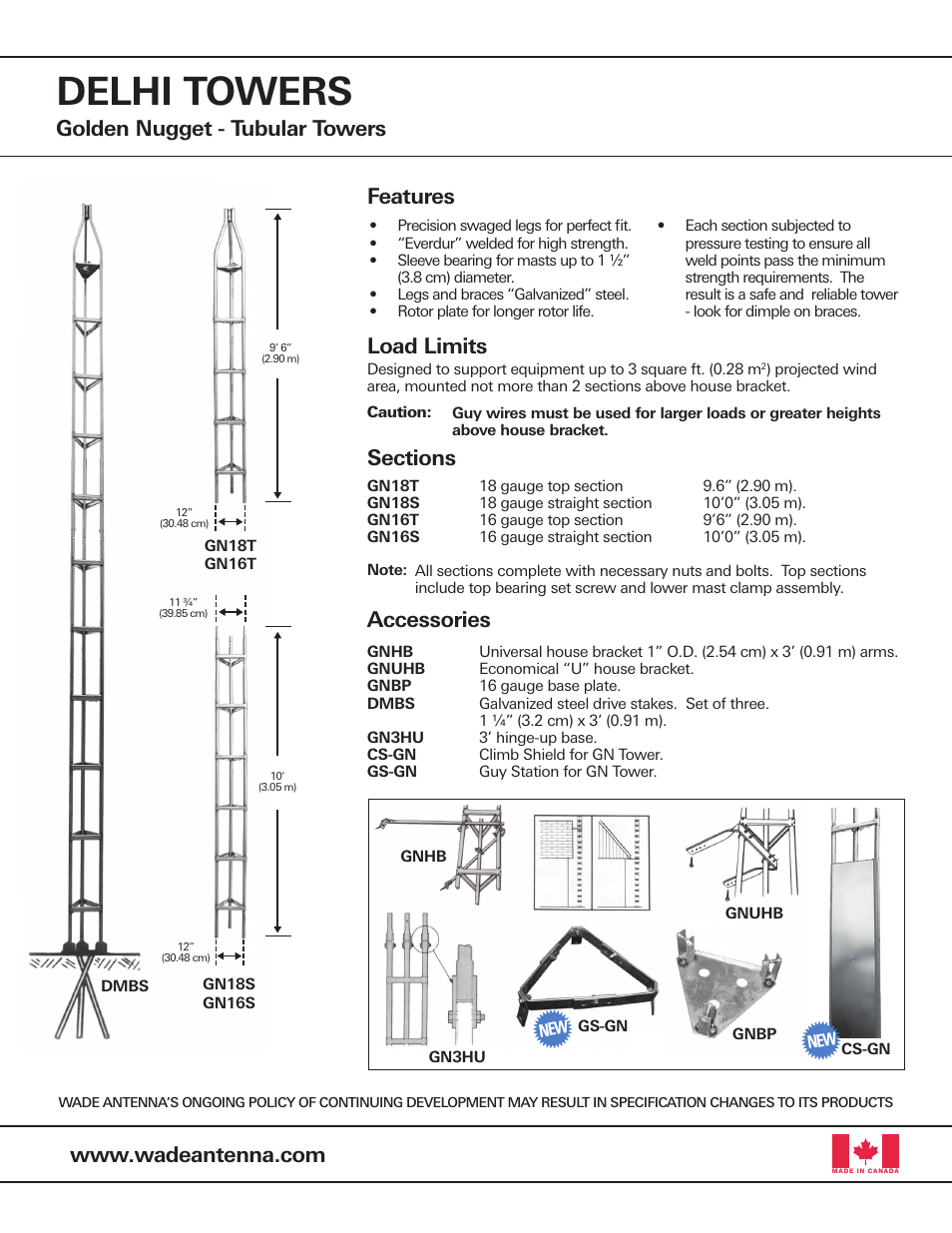 Wade Antenna Golden Nugget - Tubular Towers User Manual | 2 pages