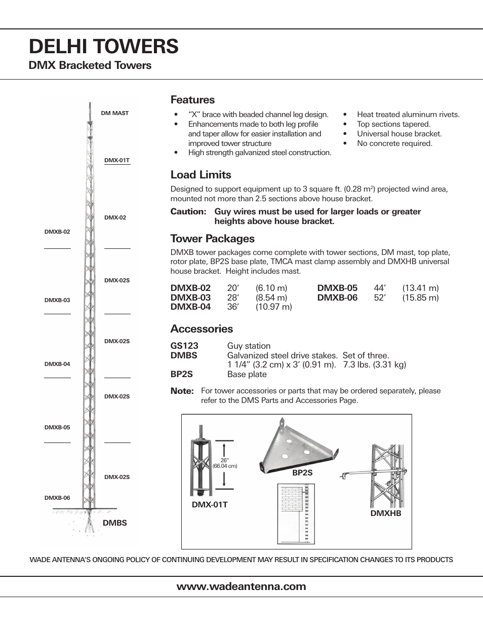 Wade Antenna DMX Bracketed Towers User Manual | 2 pages