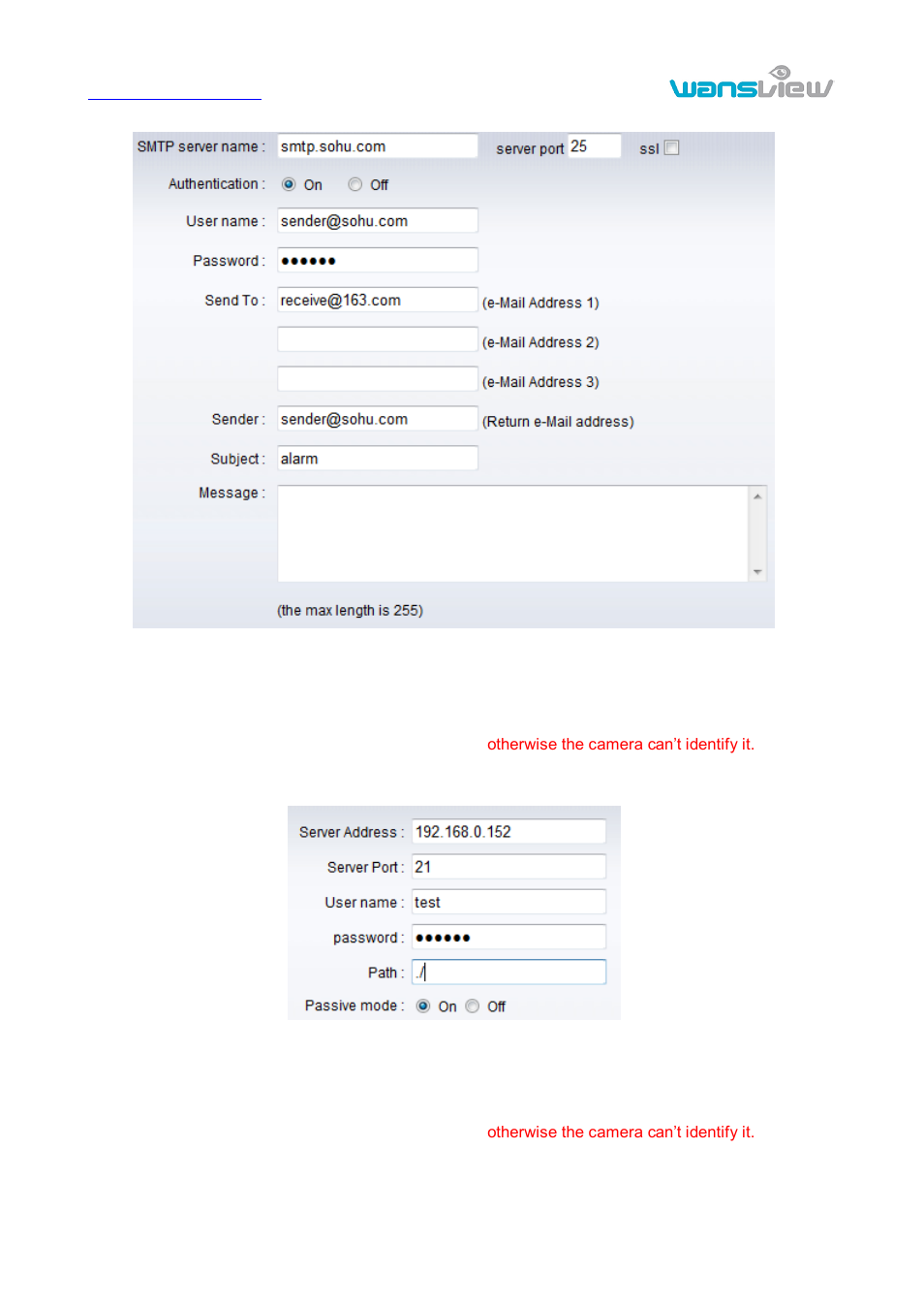 E-mail setting, Ftp setting | WansView NCH 537MW User Manual | Page 18 / 26