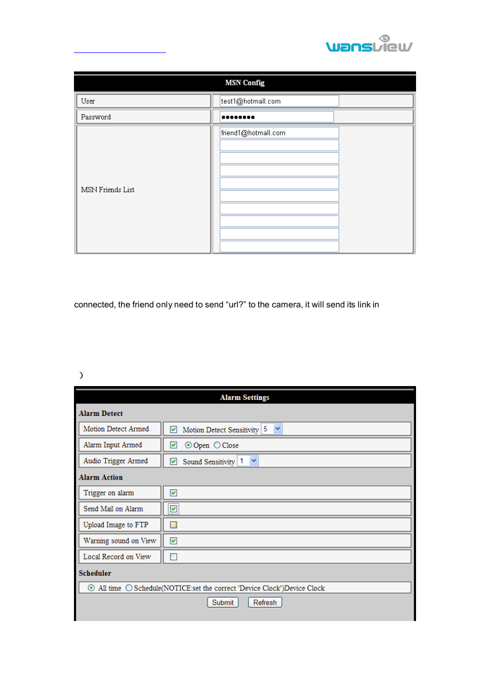 Msn setting, Larm, Ettings | Alarm setting, 3 alarm settings | WansView NCB546 User Manual | Page 15 / 27