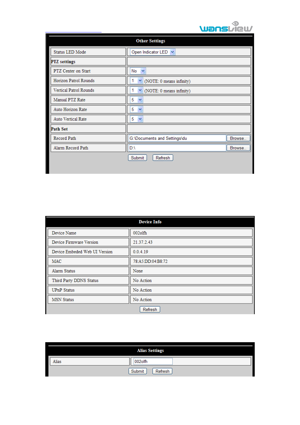 Aintain, Device information, Alias setting | 5 maintain | WansView NCB546 User Manual | Page 20 / 27