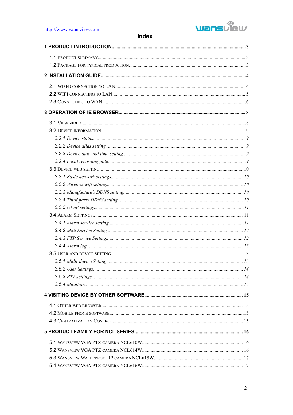 Index | WansView NCL615W User Manual | Page 3 / 18