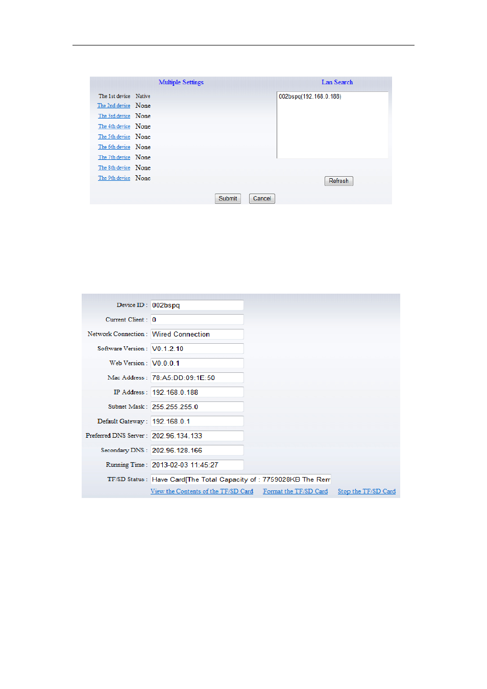 Multiple settings, Ystem setting, Device information | System setting | WansView NCM628W User Manual | Page 21 / 31