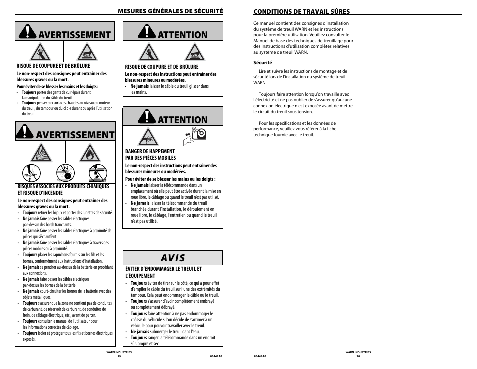 Av i s, Avertissement, Attention | WARN ZEON 12 User Manual | Page 10 / 36