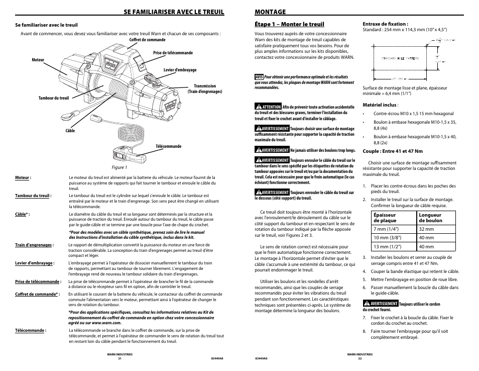 Se familiariser avec le treuil, Montage | WARN ZEON 12 User Manual | Page 11 / 36
