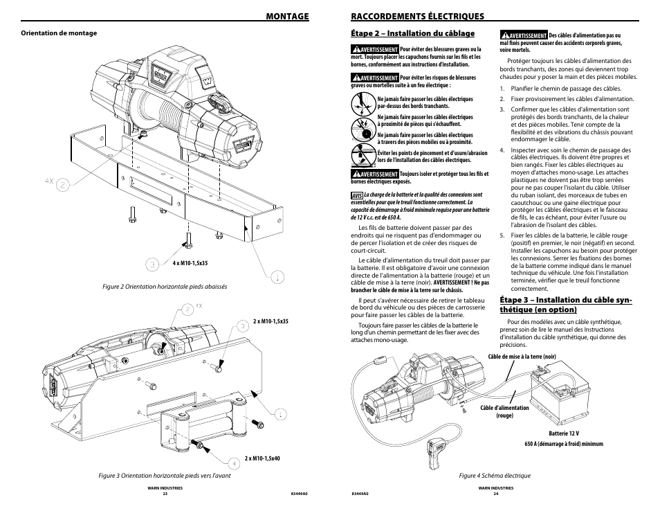Montage, Raccordements électriques | WARN ZEON 12 User Manual | Page 12 / 36