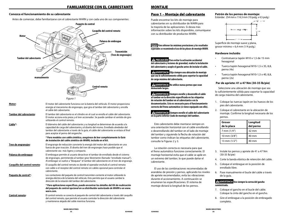 Familiarícese con el cabrestante, Montaje | WARN ZEON 12 User Manual | Page 18 / 36
