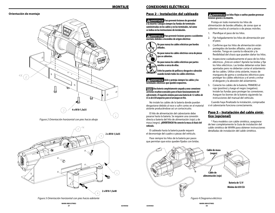 Montaje, Conexiones eléctricas | WARN ZEON 12 User Manual | Page 19 / 36