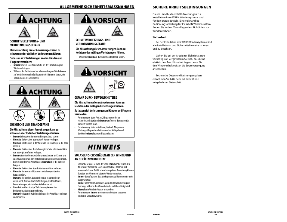 Vorsicht achtung vorsicht, Achtung | WARN ZEON 12 User Manual | Page 24 / 36
