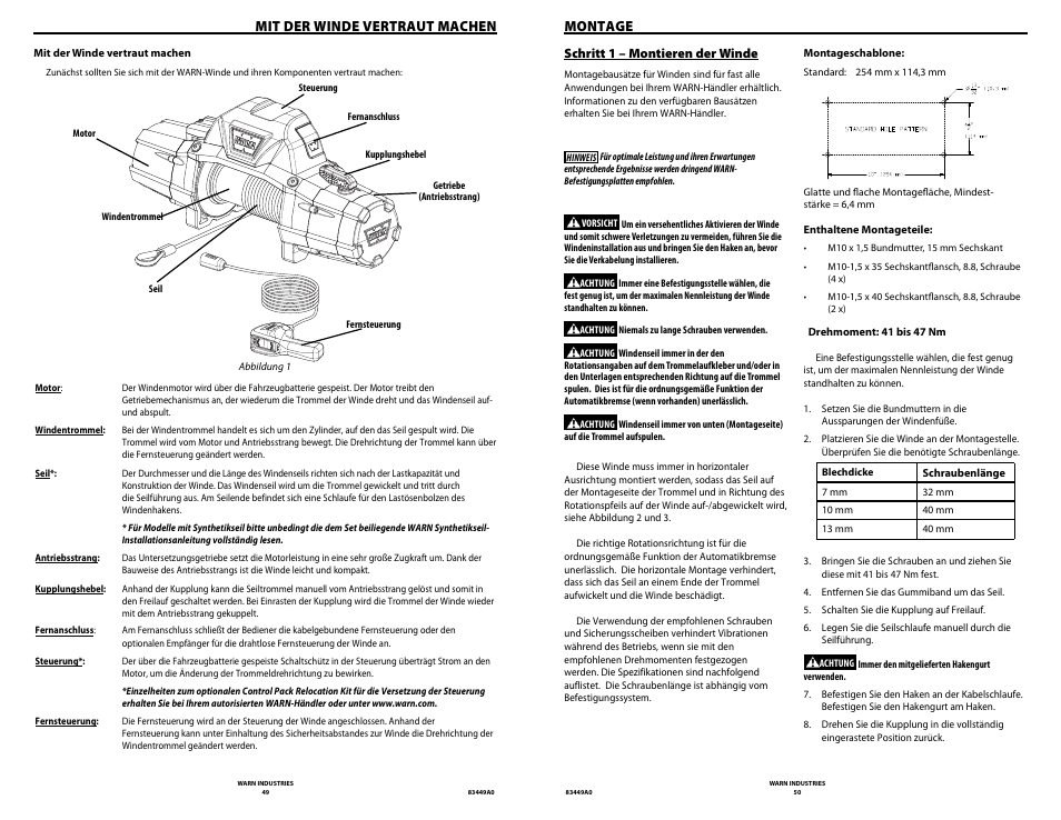 Mit der winde vertraut machen, Montage | WARN ZEON 12 User Manual | Page 25 / 36