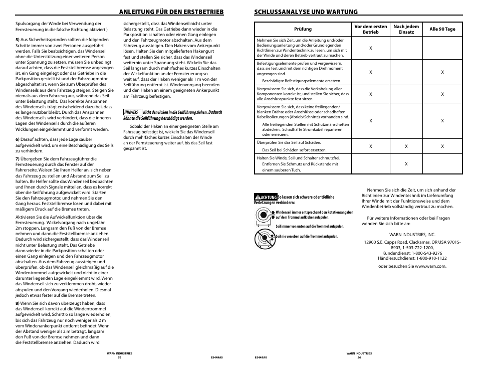 Anleitung für den erstbetrieb, Schlussanalyse und wartung | WARN ZEON 12 User Manual | Page 28 / 36