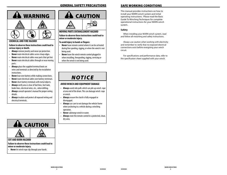 N ot i c e, Caution warning caution | WARN ZEON 12 User Manual | Page 3 / 36