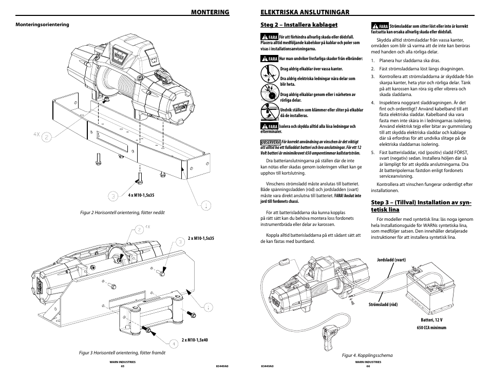 Montering, Elektriska anslutningar | WARN ZEON 12 User Manual | Page 33 / 36