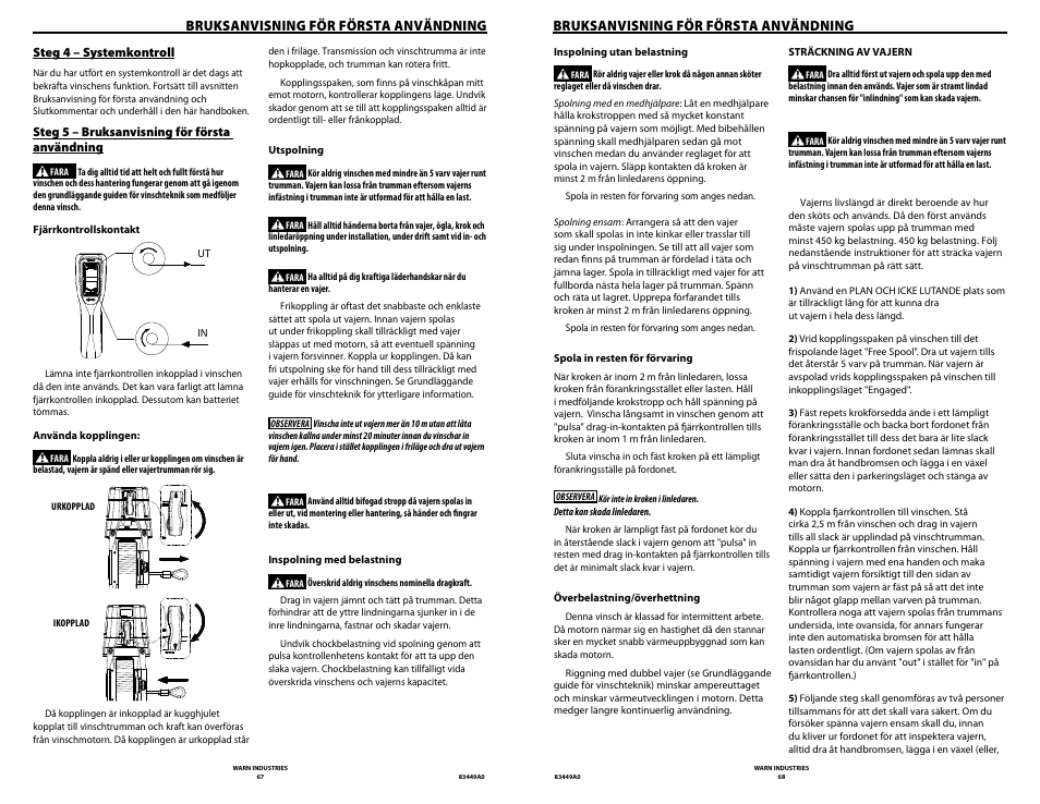 Bruksanvisning för första användning | WARN ZEON 12 User Manual | Page 34 / 36