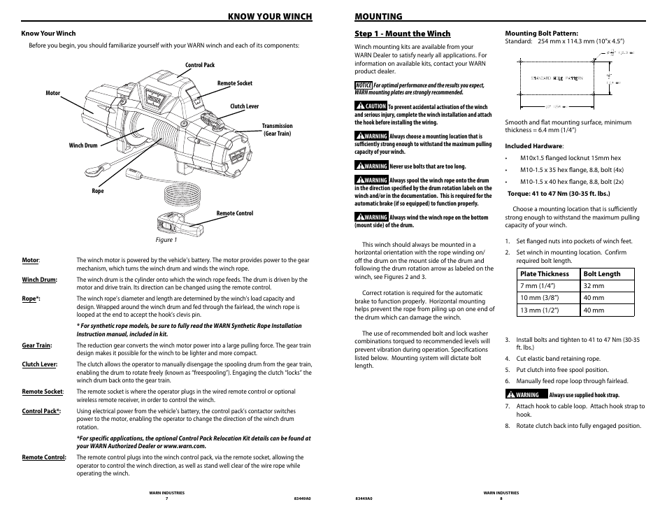 Know your winch, Mounting | WARN ZEON 12 User Manual | Page 4 / 36