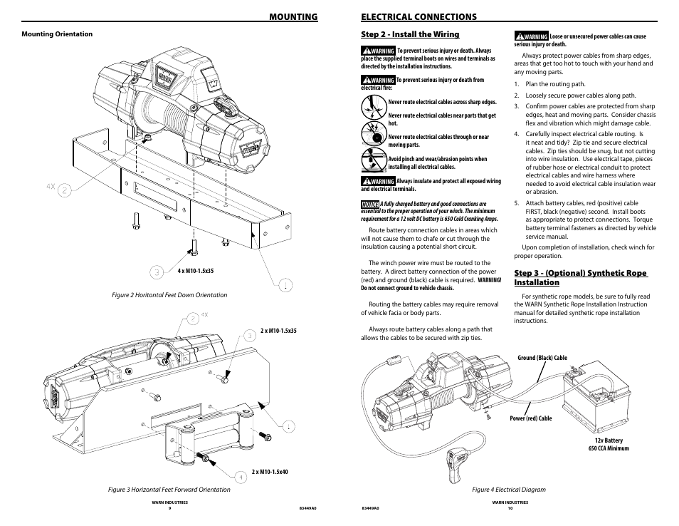 Mounting, Electrical connections | WARN ZEON 12 User Manual | Page 5 / 36