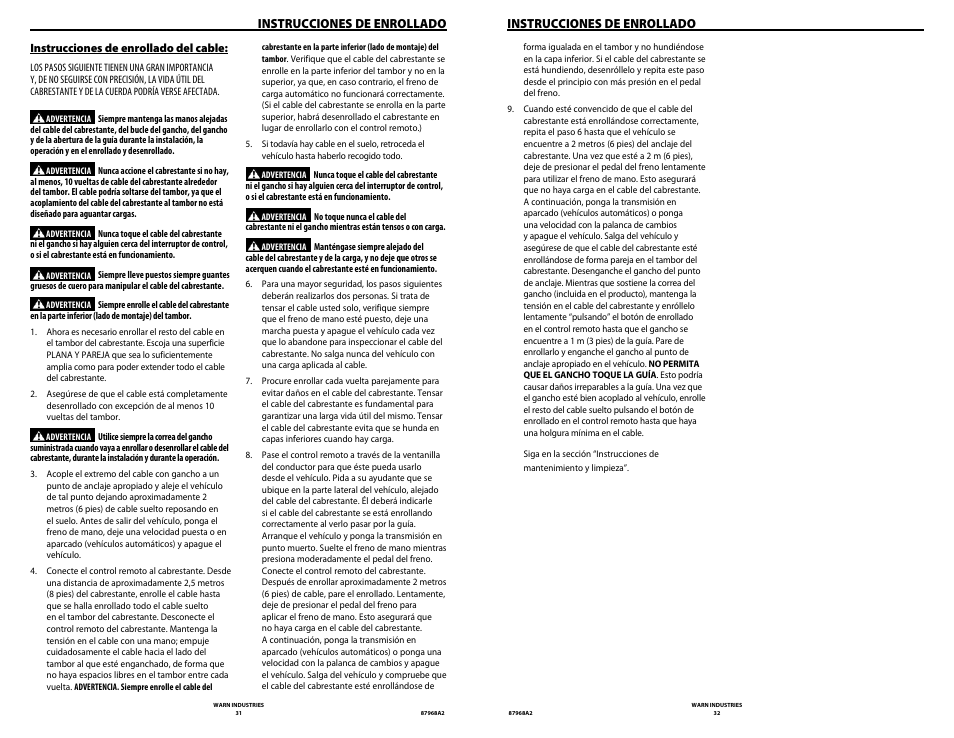 Instrucciones de enrollado | WARN ZEON 8-S Synthetic Rope User Manual | Page 16 / 50