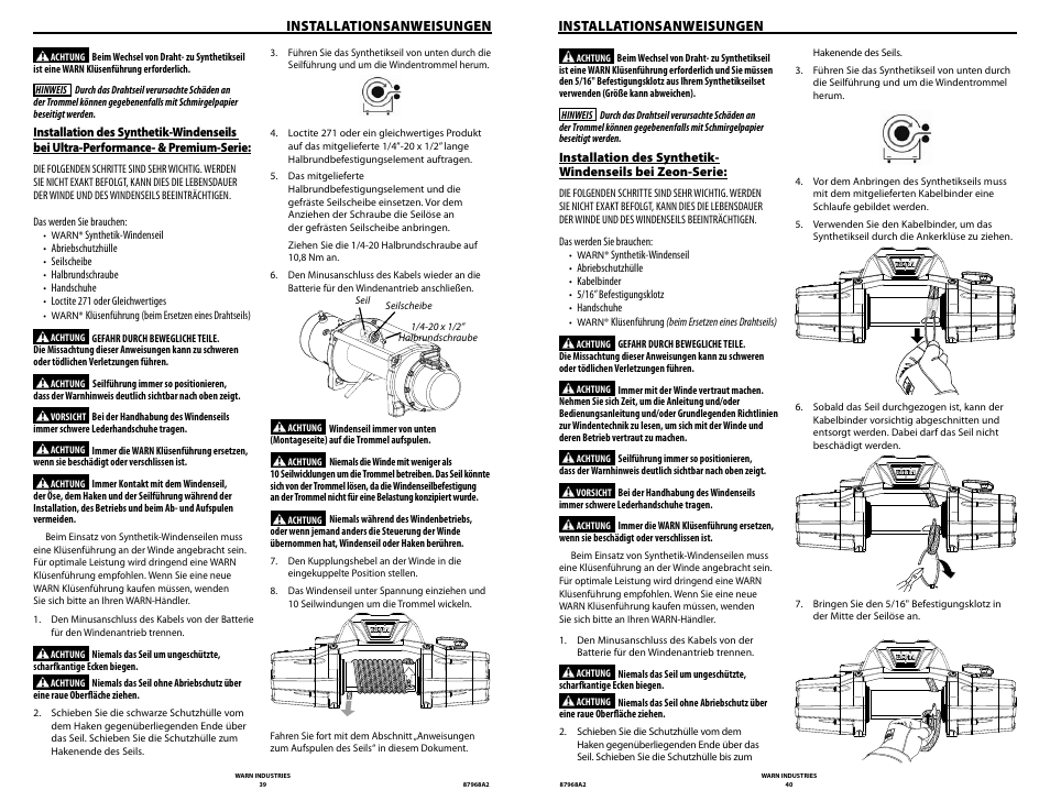 Installationsanweisungen | WARN ZEON 8-S Synthetic Rope User Manual | Page 20 / 50