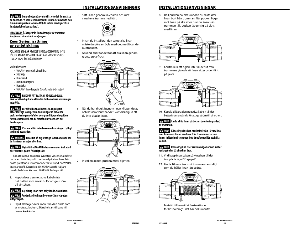 Installationsanvisningar | WARN ZEON 8-S Synthetic Rope User Manual | Page 26 / 50