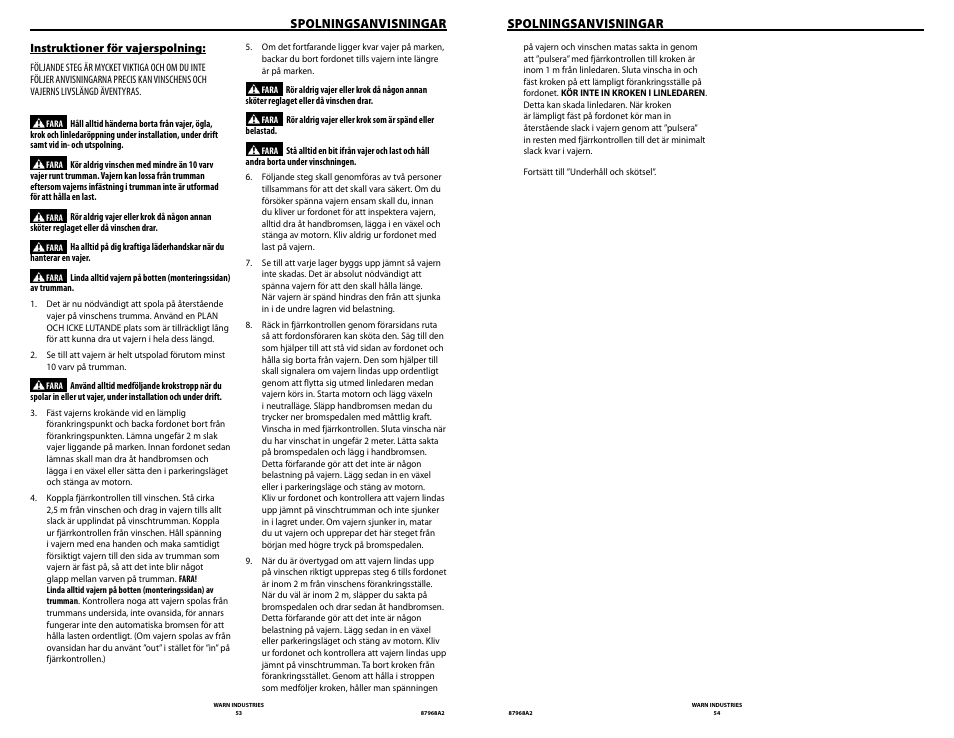 Spolningsanvisningar | WARN ZEON 8-S Synthetic Rope User Manual | Page 27 / 50