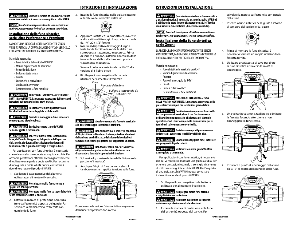 Istruzioni di installazione | WARN ZEON 8-S Synthetic Rope User Manual | Page 31 / 50